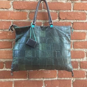 GABS Italy Patchwork Green Genuine Leather Tote Handbag EUC